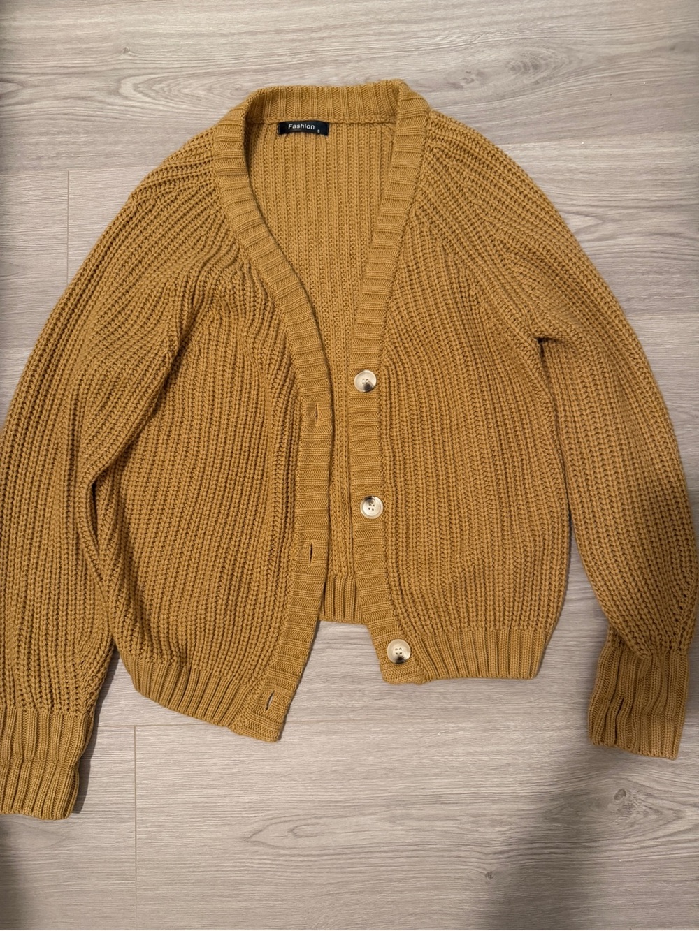 Mustard Rib-Knit Button Cardigan Sweater - Women